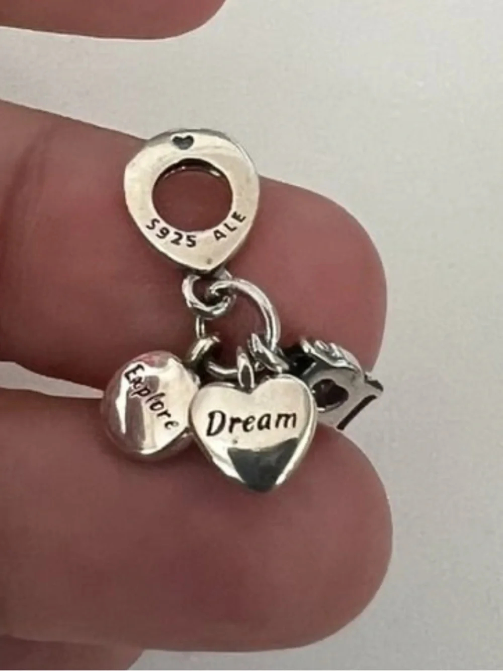 Pandora Camera, Heart & Compass Triple Dangle Charm